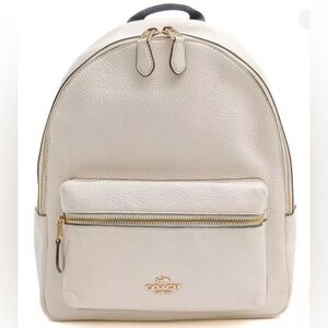 COACH Medium Charlie Backpack with Cream Pebbled Leather and Gold Accents!!